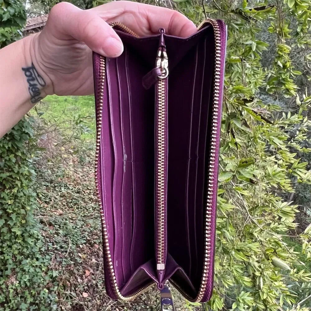 COACH Long Zip-Around Wallet Purple Smooth Leather w Gold Hardware AUTHENTIC
